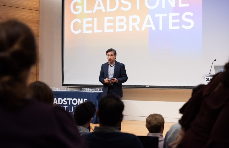 Gladstone President Deepak Srivastava presenting on stage